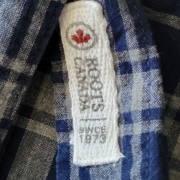 Roots Flannel Plaid Button Down Shirt Women's Size S Roots Canada Blue Gray Plai - Picture 5 of 8